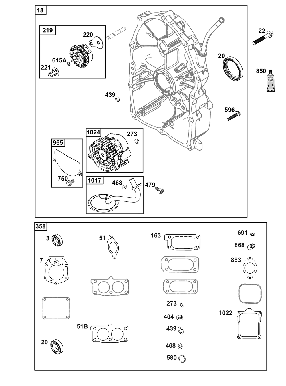 Crankcase Cover/Sump Group Diagram and Parts List for 611477-1247-J1  Briggs and Stratton Engine